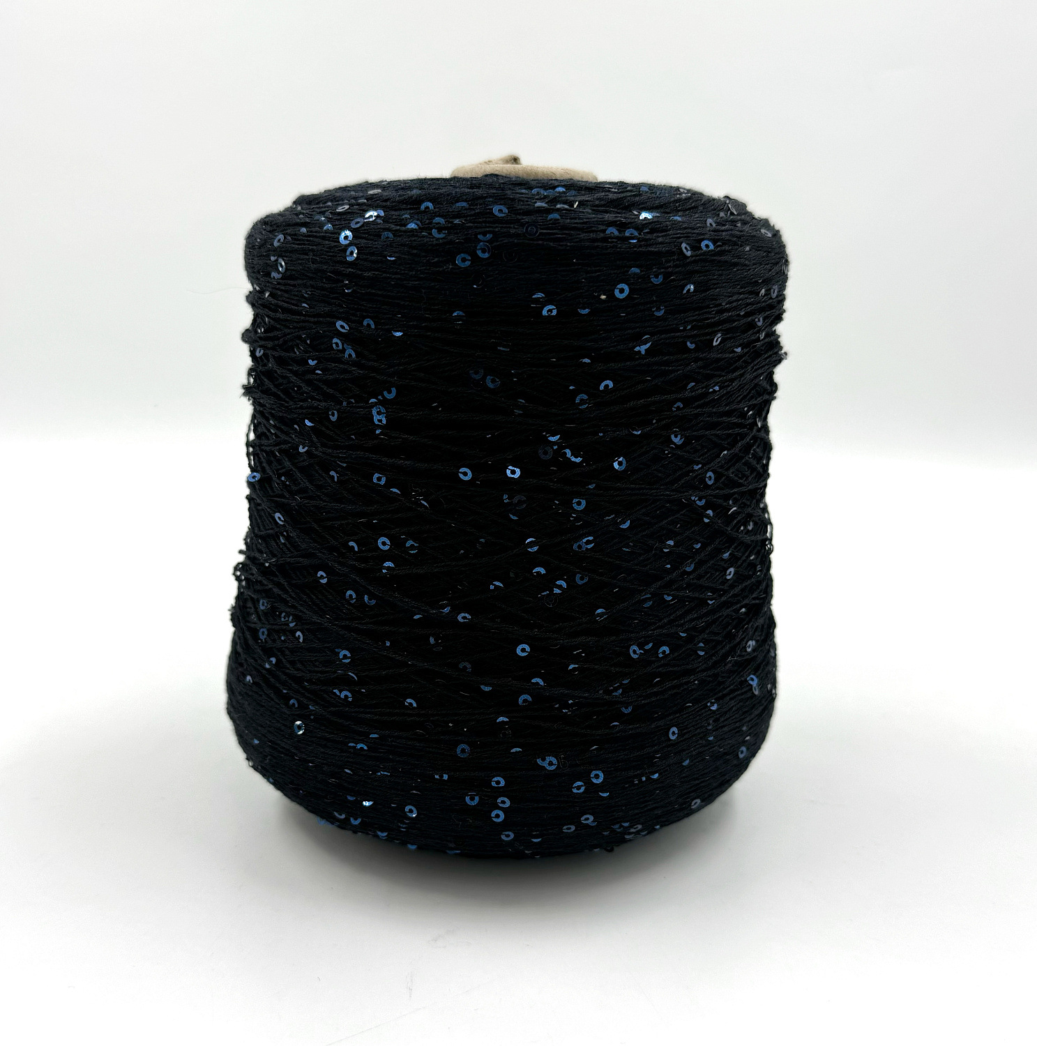 Пряжа Cotton Paillettes, D&C Yarns, хлопок, цвет черный с синими пайетками